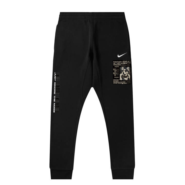 Nike Nike Cuffed Black Husky L Solid Color Logo Casual Elastic Cuff Knitted Sweatpants Unisex Black