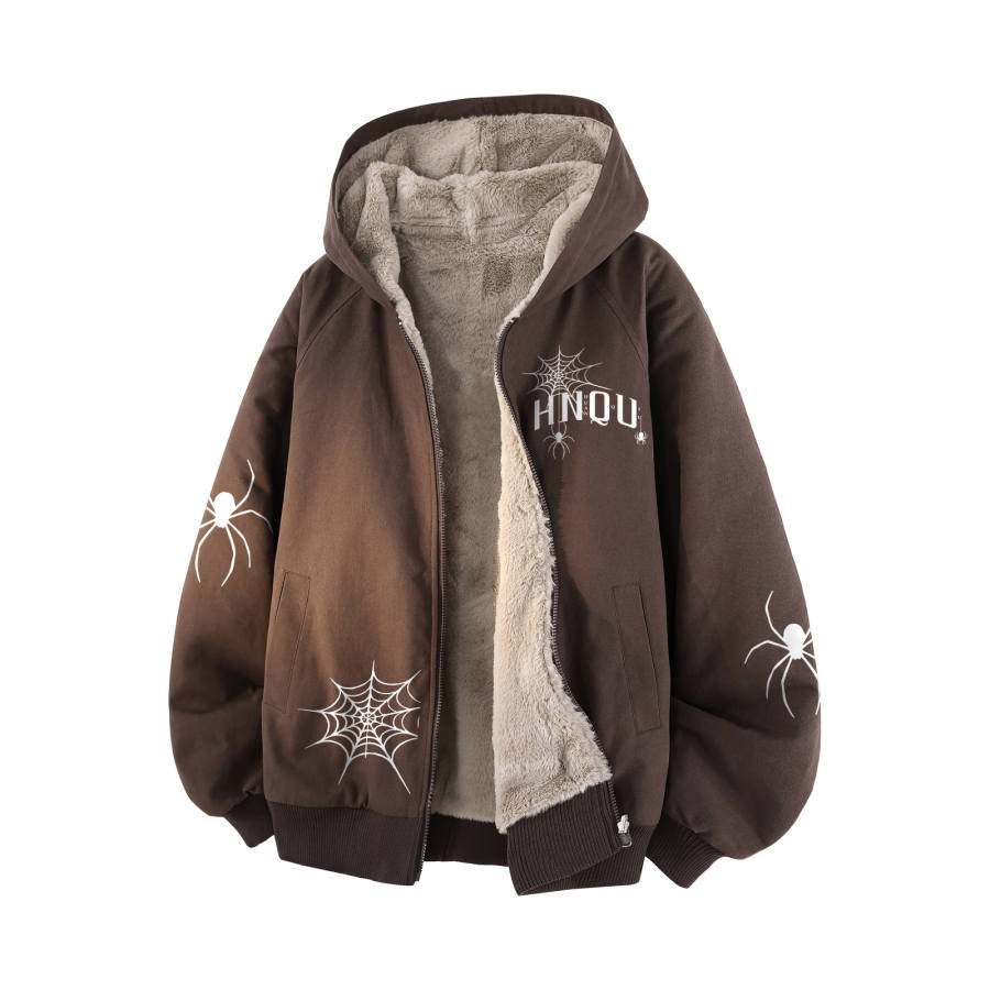 HUANQIU Puffer Jackets Unisex Hooded Fleece Lined Reversible