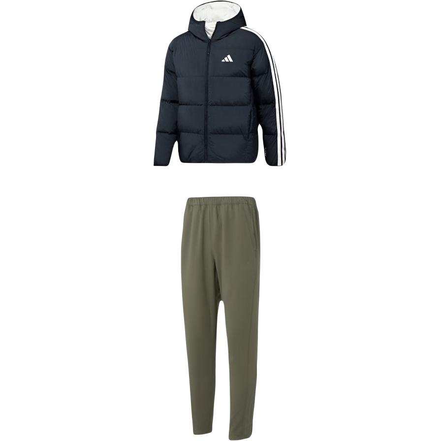 Adidas Adidas Casual Sportswear Men's Set Black Top+Olive Green Bottom Hooded Moderate