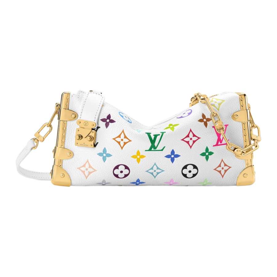 LOUIS VUITTON Takashi Murakami Collaboration Slim Trunk Cow Leather Portable Crossbody Bag, Shoulder Bag Women's White