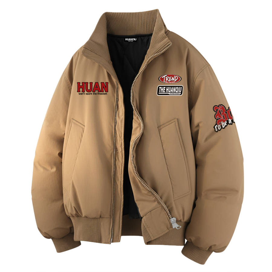HUANQIU Puffer Jackets Unisex Stand Collar Thickened Puffer Jacket