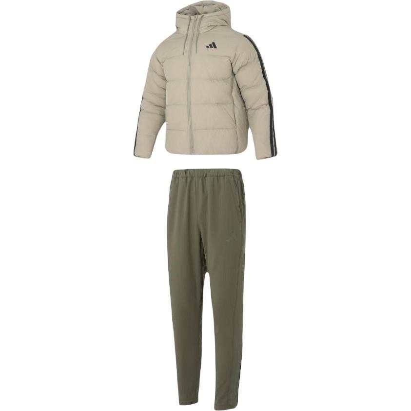 Adidas Adidas Casual Sportswear Men's Clothing Set Gray Top+Black Bottom Hooded Moderate