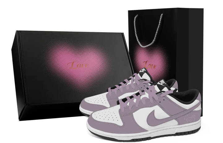 Nike Nike Dunk Purple Mist Cute Bear, Heart Box Abrasion Resistant Low top Skateboard Shoes Unisex Purple White