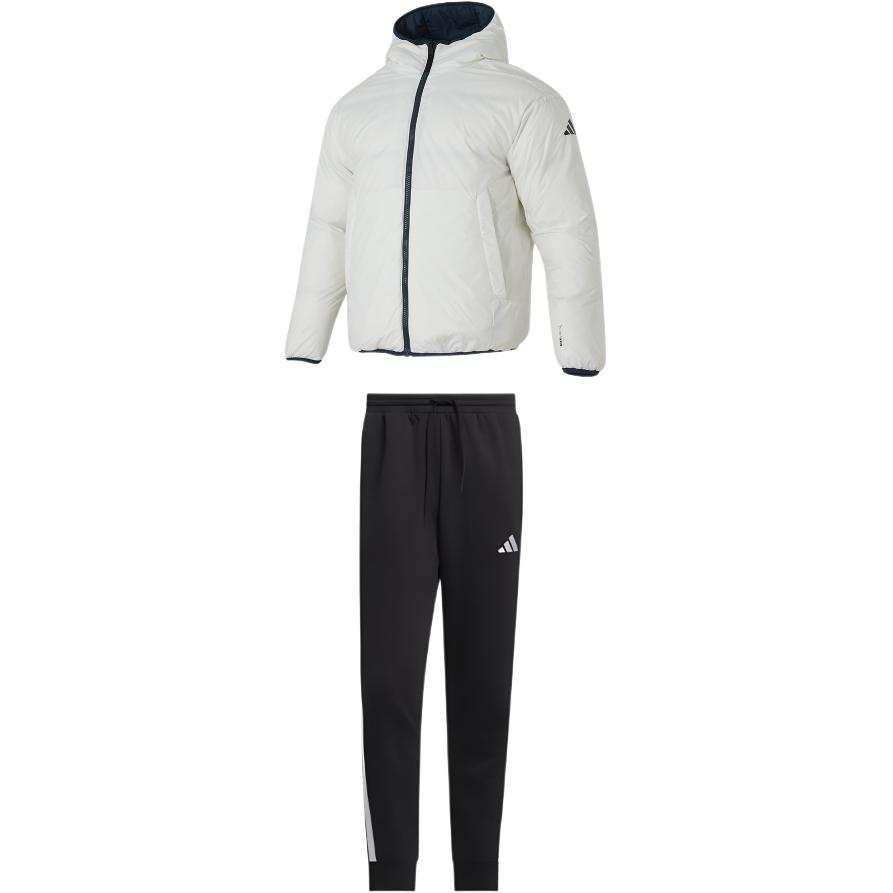 Adidas Adidas Casual Sportswear Men's Clothing Set White Top+Black Bottom Hooded Moderate