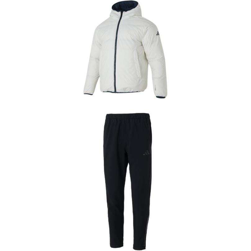 Adidas Adidas Casual Sportswear Men's Clothing Set White Top+Black Bottom Hooded Moderate