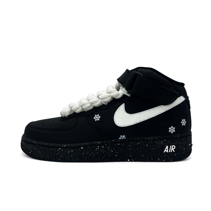 Nike Nike Air Force 1 Snowfall Black Coverage Abrasion Resistant Balance Support Height Increasing Mid top Skateboard Shoes