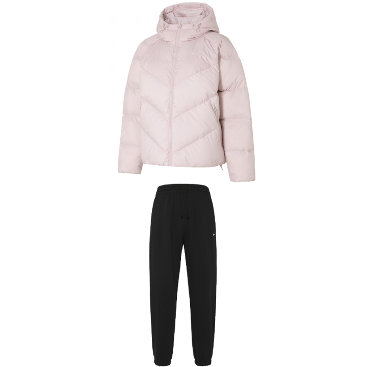 Nike Nike Casual Suits Women's Clothing Sets Pink Top+Black Bottom Hooded