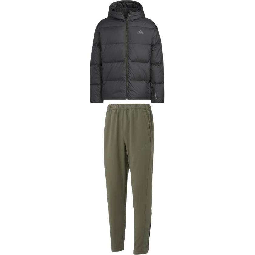 Adidas Adidas Casual Sportswear Men's Set Black Top+Olive Green Bottom Hooded Moderate
