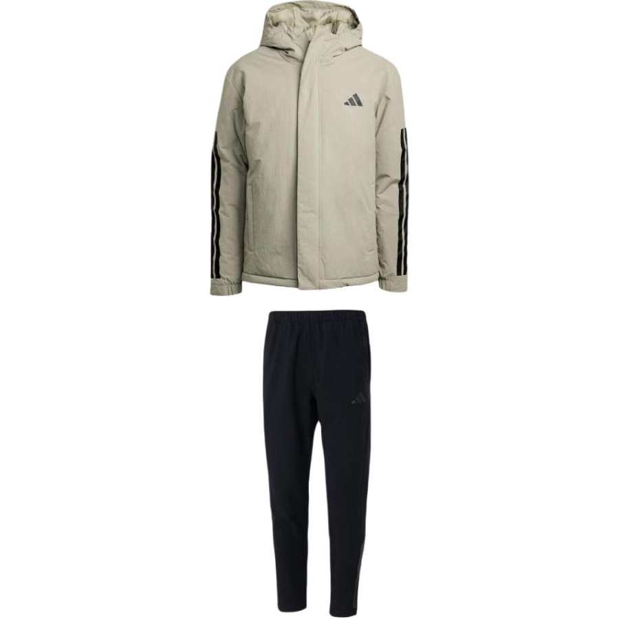 Adidas Adidas Casual Sportswear Men's Set Khaki Top+Black Bottom Hooded Moderate