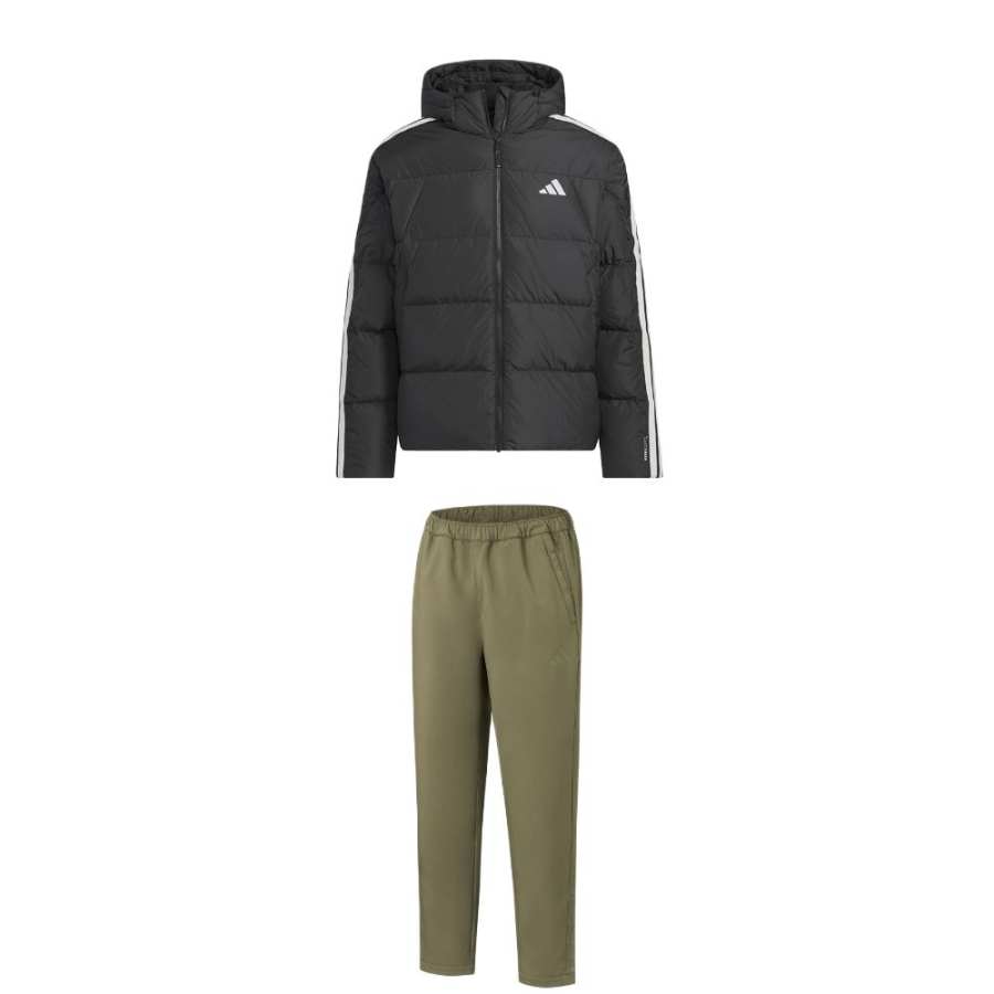 Adidas Adidas Casual Sportswear Men's Set Black Top+Olive Green Bottom Hooded Moderate