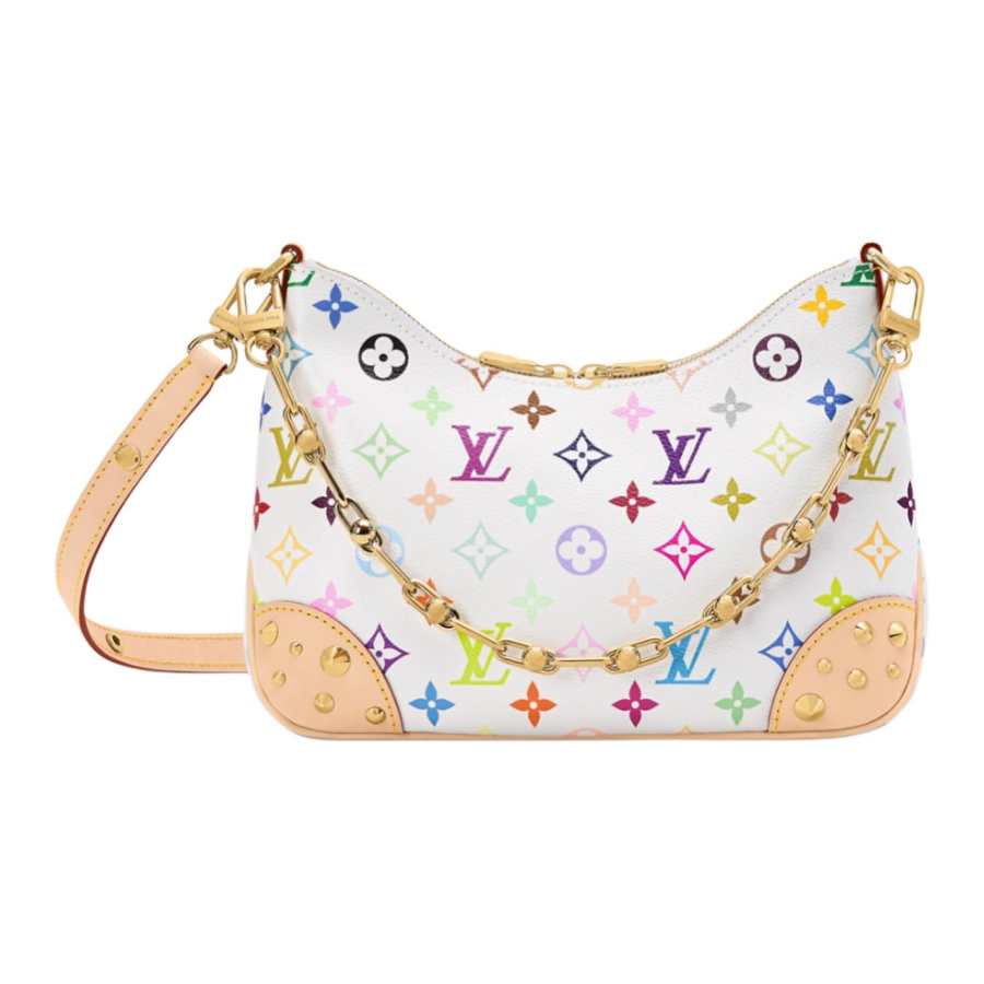 LOUIS VUITTON Takashi Murakami Collaboration Boulogne Coated Canvas One Shoulder Handbag Small Women's White