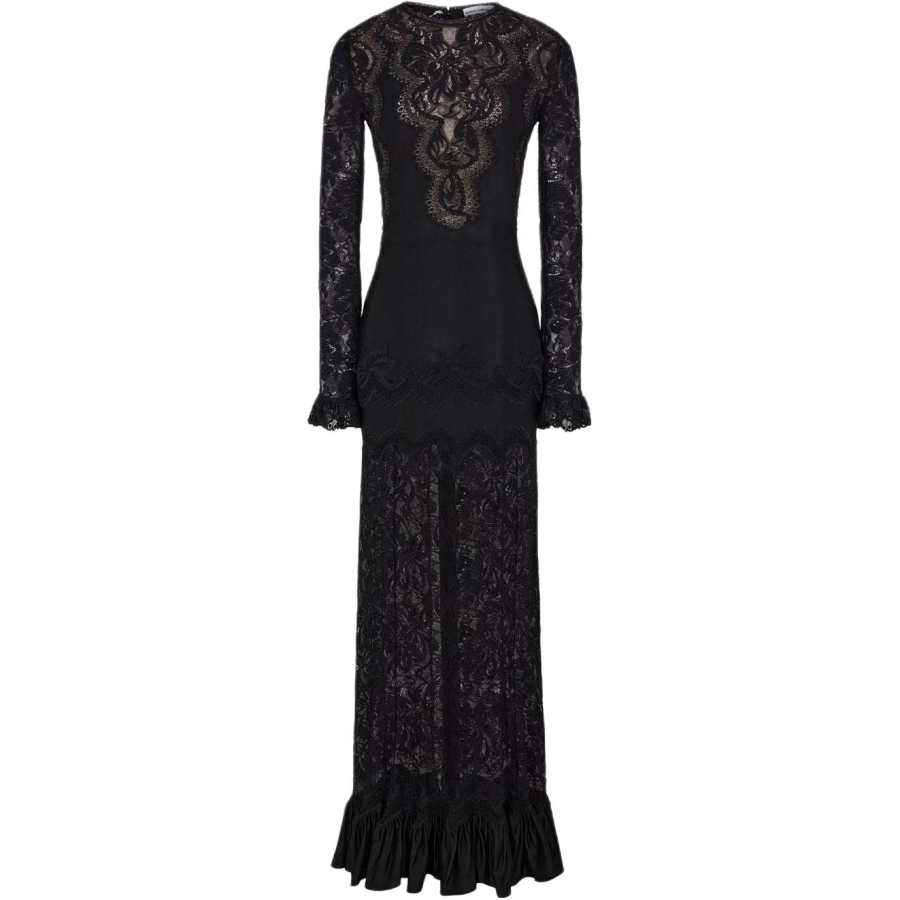 Paco Rabanne Long Sleeved Dresses Women's Black Crew Neck Moderate Mid Length