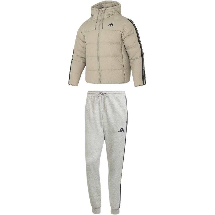 Adidas Adidas Casual Sportswear Men's Clothing Sets Gray Top+Gray Bottom Hooded Moderate