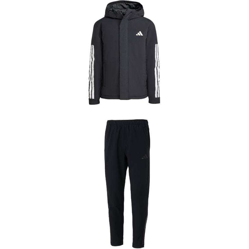Adidas Adidas Casual Sportswear Men's Clothing Sets Black Top+Black Bottom Hooded Moderate