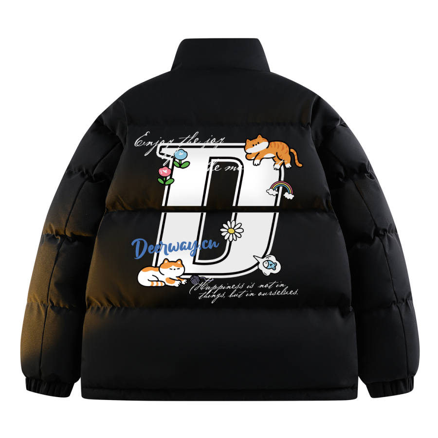 DEERWAY Puffer Jackets Unisex Stand Collar Fleece Lined Padded Puffer Jacket