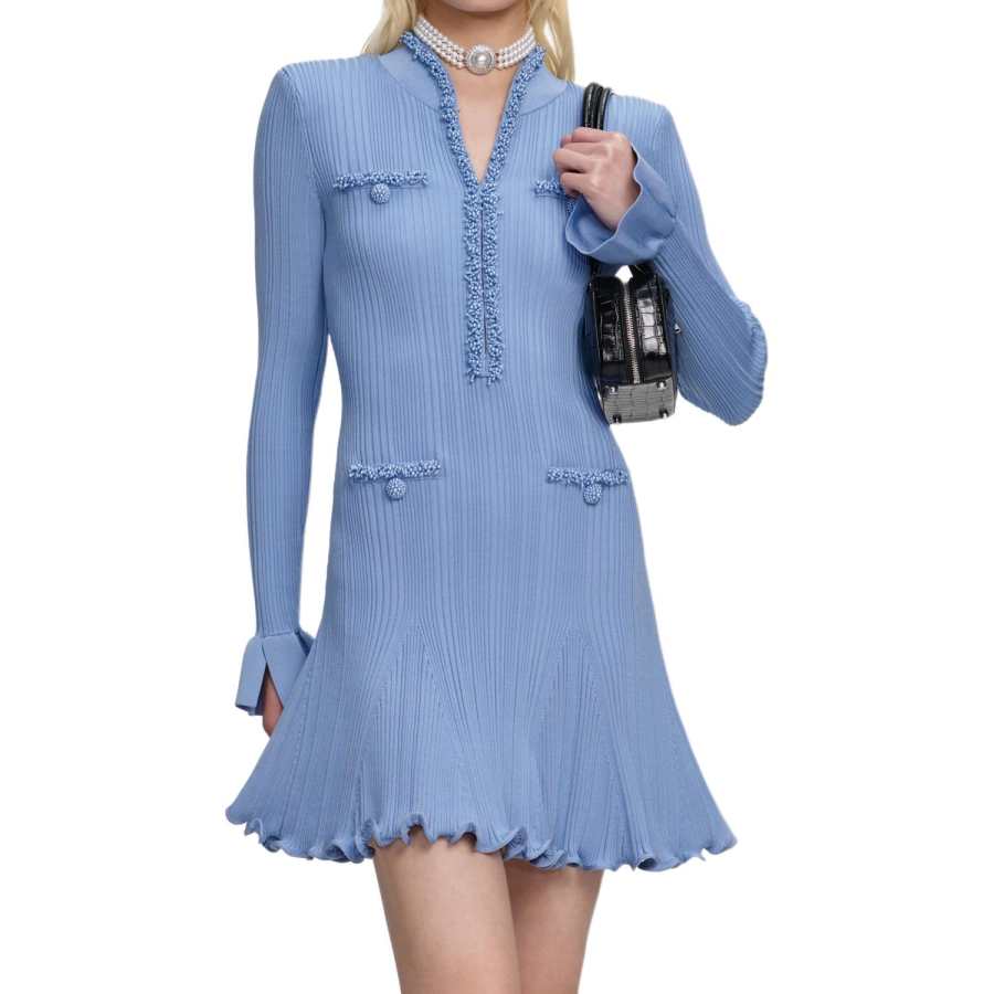 Self-portrait pearl trim knit mini dress