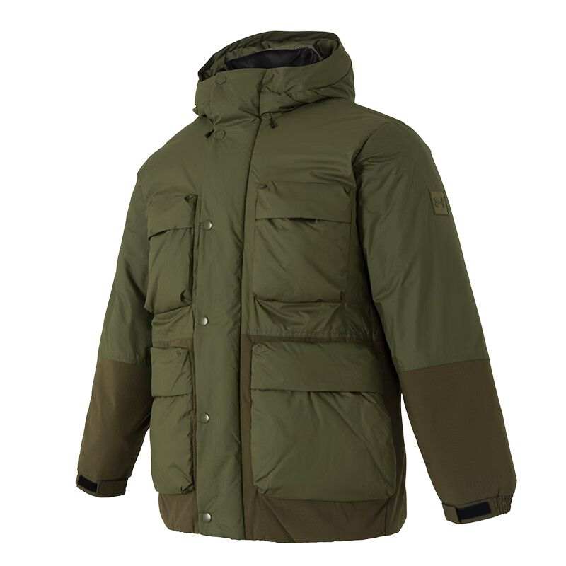 Under Armour Down Jackets Men's Olive Green Hooded Moderate