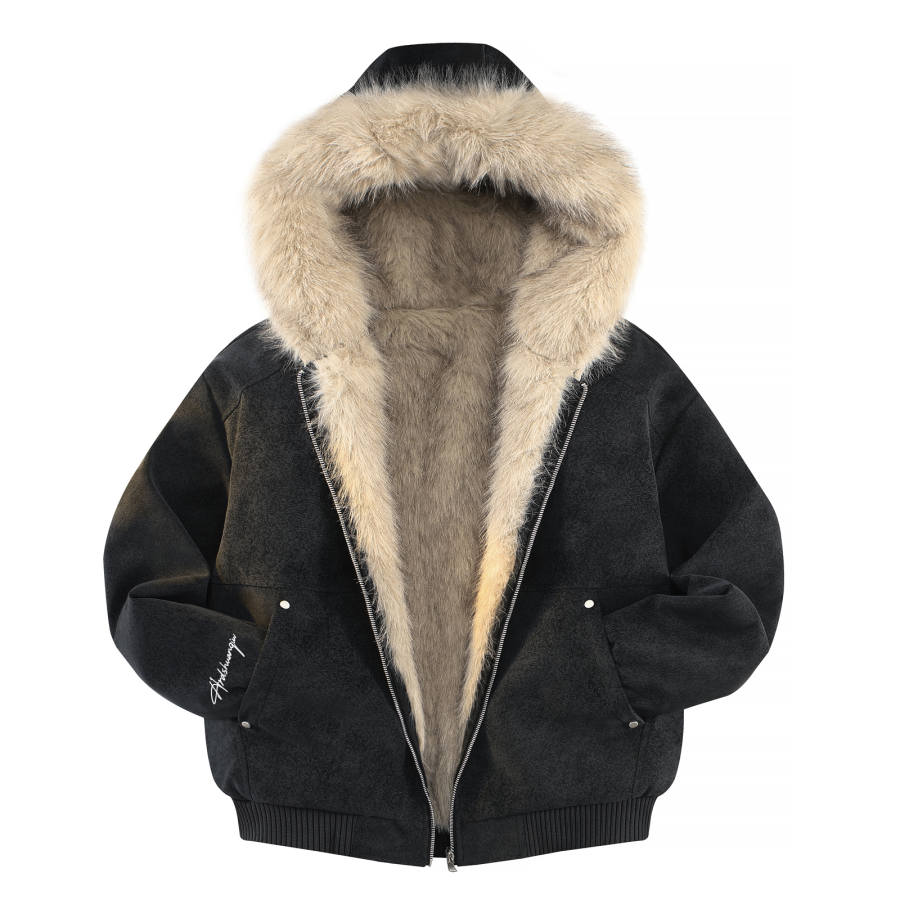 HUANQIU Puffer Jackets Unisex Hooded Fleece Lined Puffer Jacket