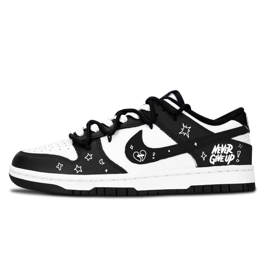 Nike Nike Dunk Black White, Never Give Up Leather Abrasion Resistant Low top Skateboard Shoes Unisex Black
