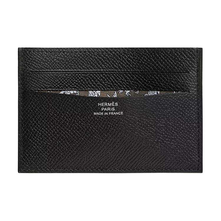 HERMES Citizen Twill Epsom Calfskin Card Holder Men's Black & Verona Green