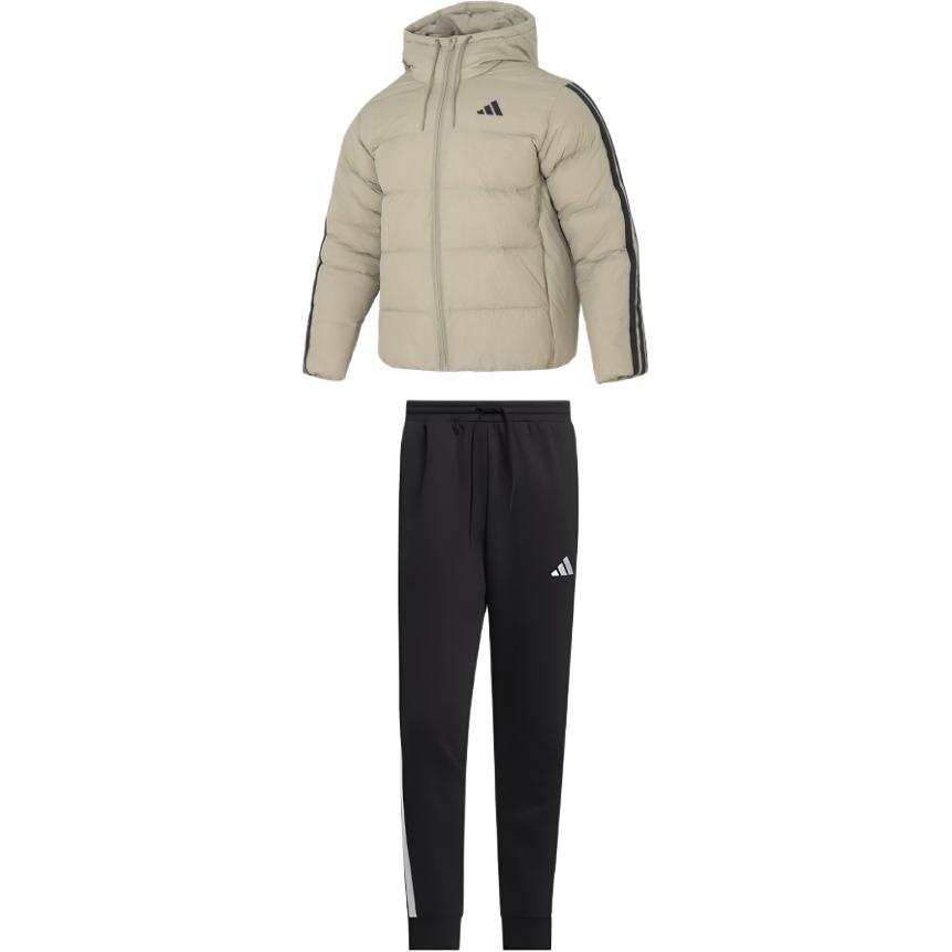 Adidas Adidas Casual Sportswear Men's Clothing Set Gray Top+Black Bottom Hooded Moderate
