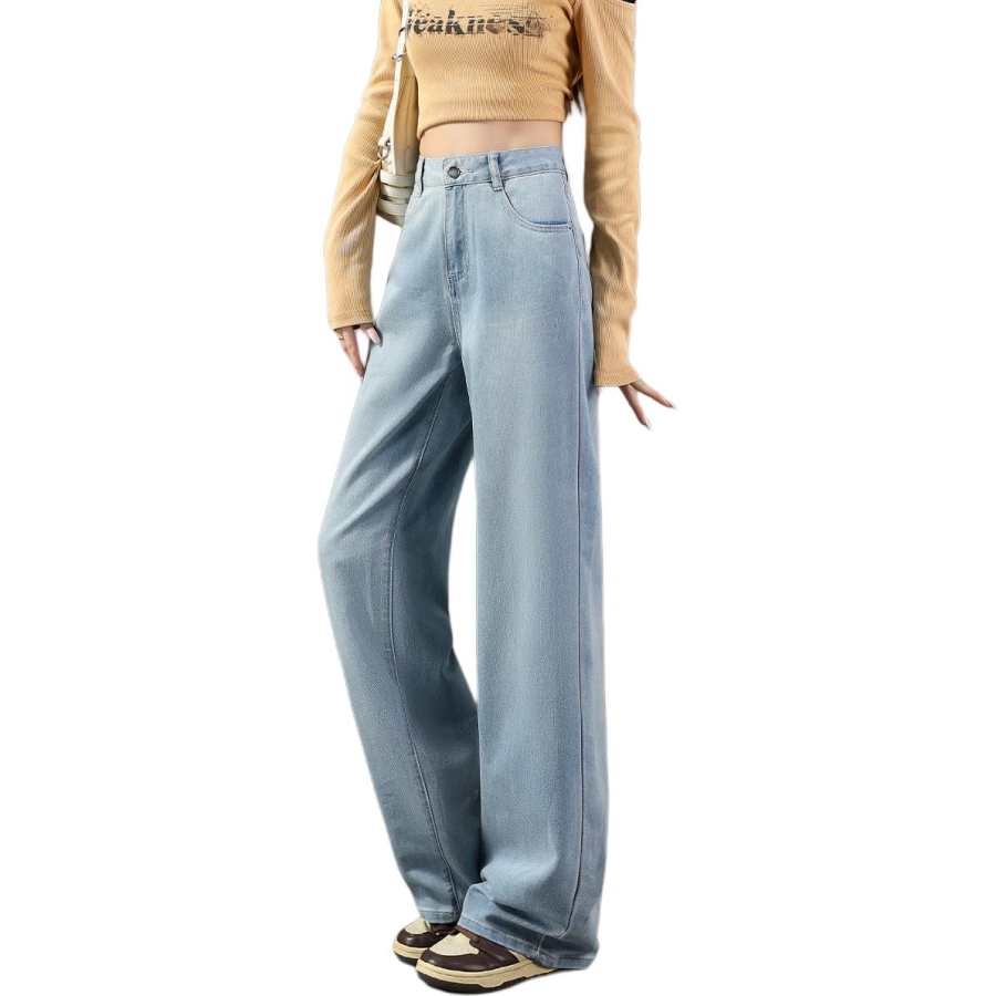 Tonlion Jeans Women's Light Blue Moderate Wide Leg Pants