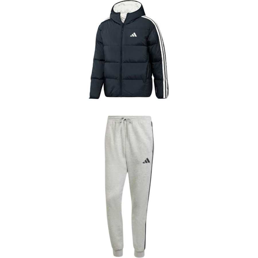 Adidas Adidas Casual Sportswear Men's Clothing Set Black Top+Gray Bottom Hooded Moderate