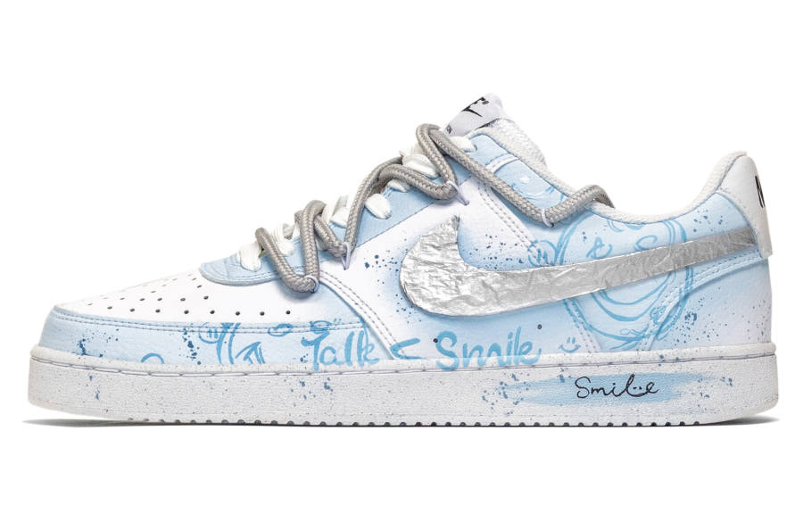 Nike Nike Court Vision 1 Great Journey West, Silver Garment With Blue Threads Leather Low top Skateboard Shoes Men's