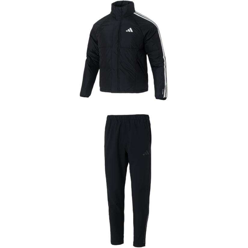 Adidas Adidas Casual Sportswear Men's Clothing Sets Black Top+Black Bottom Stand Collar Moderate