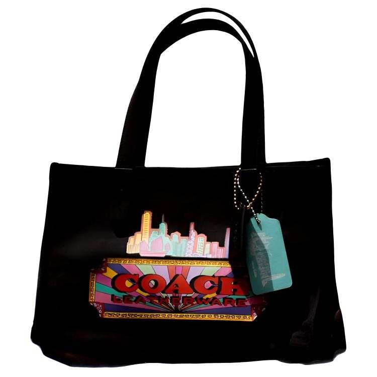 COACH Leather Tote Bag, Shopping Bag, Handbag Large Women's Black