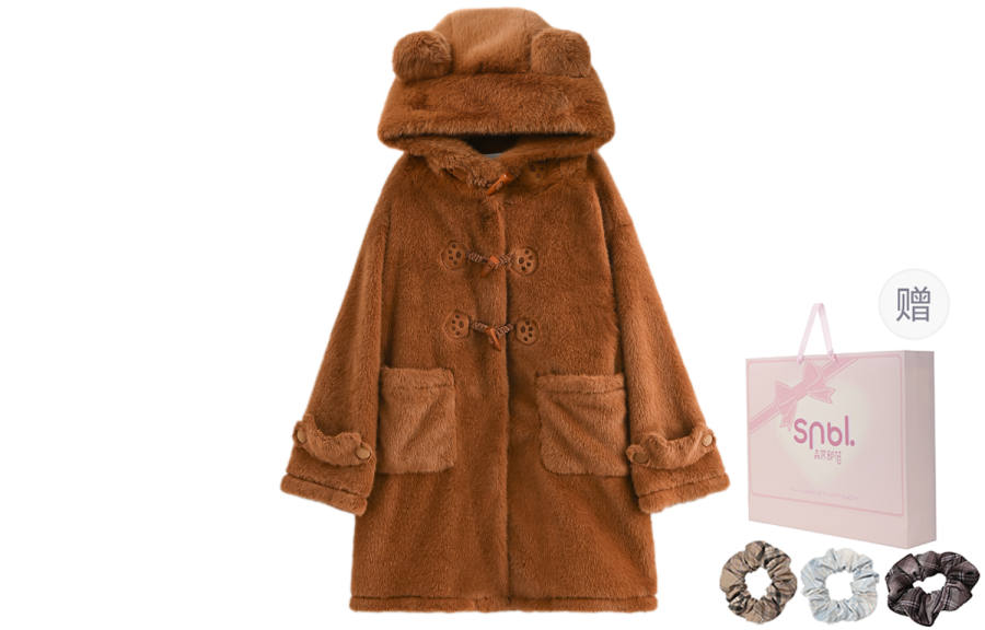 SNBL Velvet Jackets Women's Brown Hooded Thickened