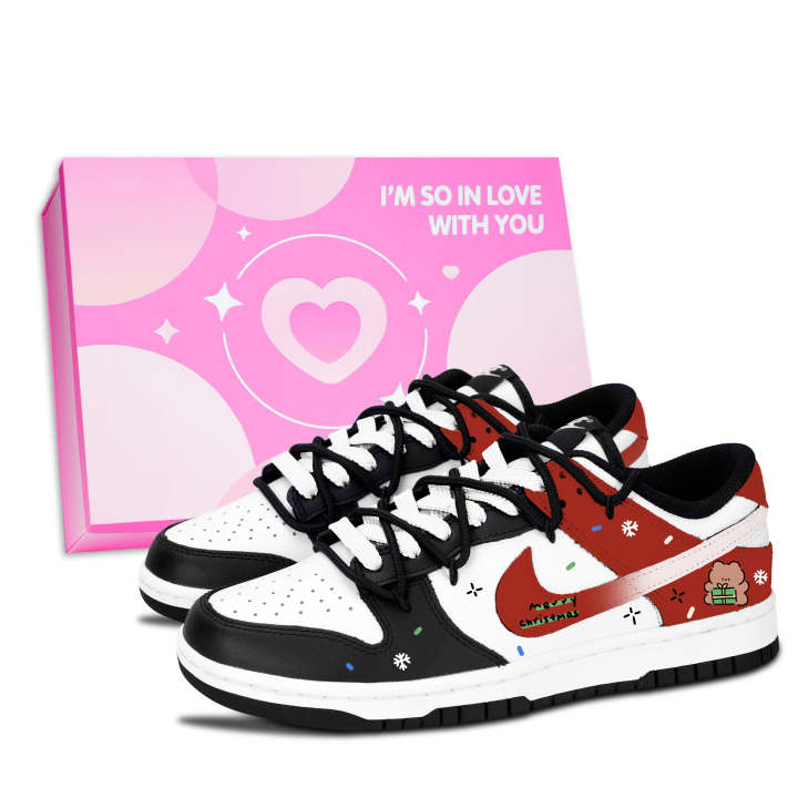 Nike Nike Dunk Black White, Bear Gift Snow Fun Abrasion Resistant Abrasion Resistant Low top Skateboard Shoes Women's Red