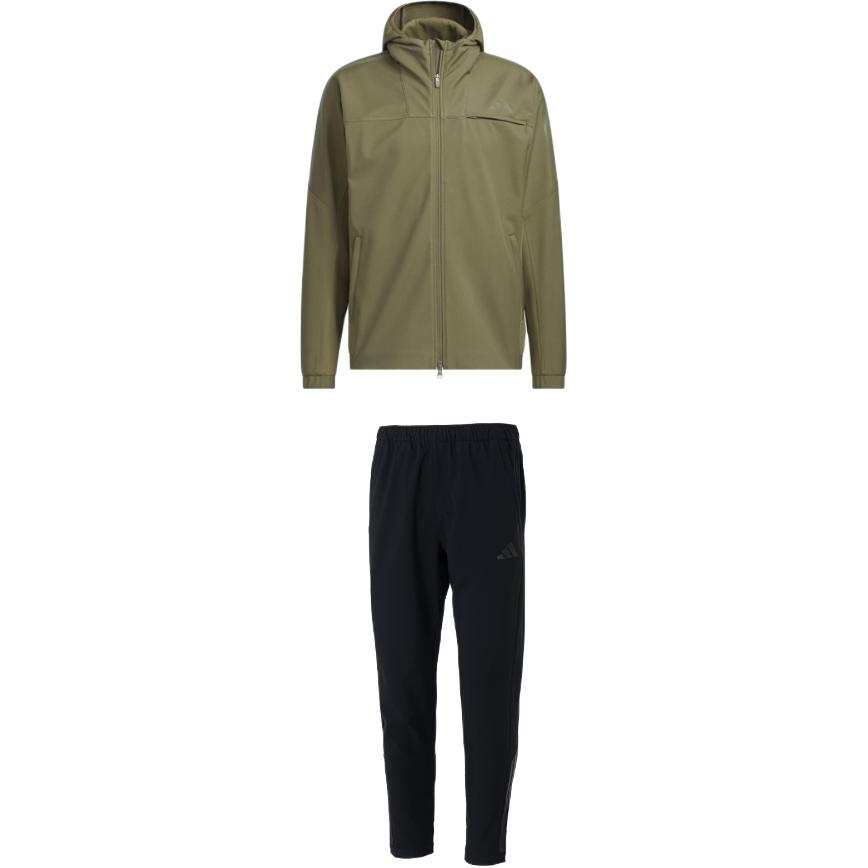 Adidas Adidas Casual Sportswear Men's Set Olive Green Top+Black Bottom Hooded Moderate