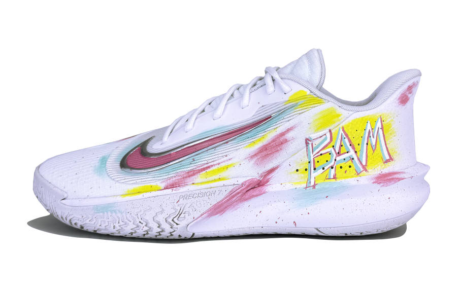 Nike Nike Precision 7 Abrasion Resistant Abrasion Resistant Low top Basketball Shoes Men's White Pink Yellow