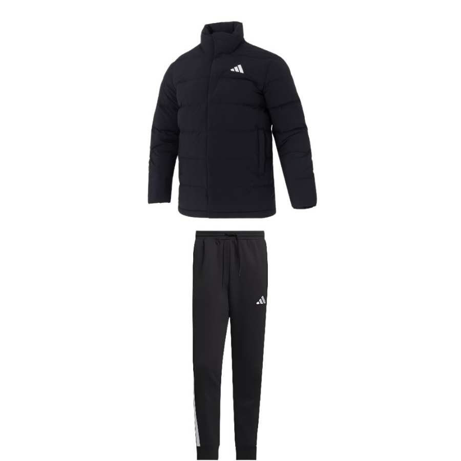 Adidas Adidas Casual Sportswear Men's Set Black Top+Black Bottom Stand Collar Moderate