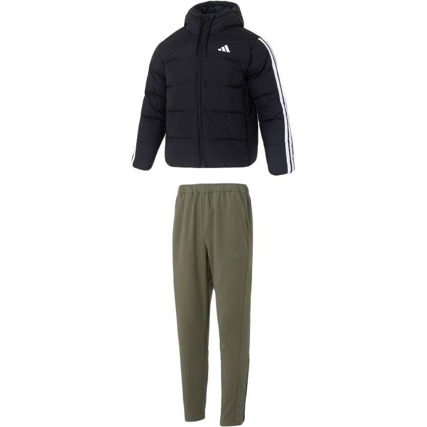 Adidas Adidas Casual Sportswear Men's Set Black Top+Olive Green Bottom Hooded Moderate