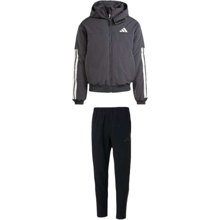 Adidas Adidas Casual Sportswear Men's Set Black Top+Black Bottom Hooded Moderate