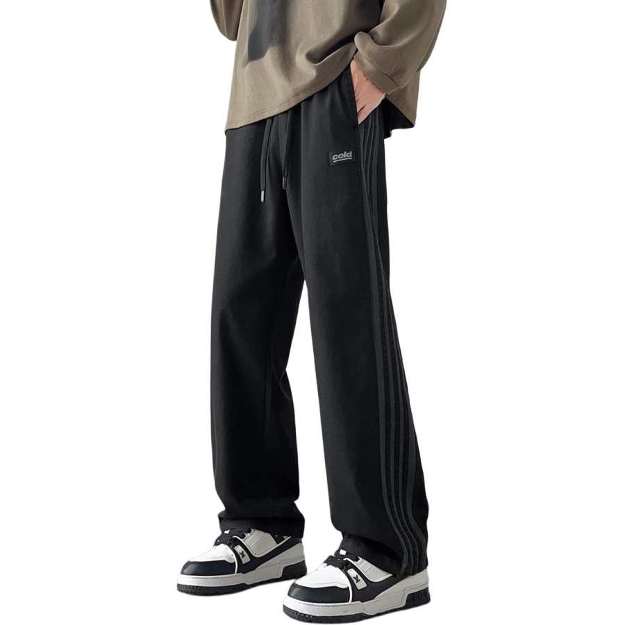 Tonlion Casual Pants Unisex Black Moderate Straight Fit Pants