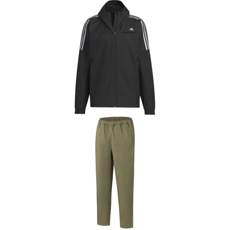 Adidas Adidas Casual Sportswear Men's Set Black Top+Olive Green Bottom Hooded Moderate