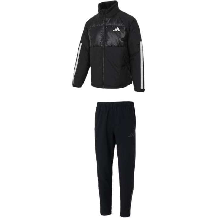 Adidas Adidas Casual Sportswear Men's Clothing Sets Black Top+Black Bottom Stand Collar Moderate