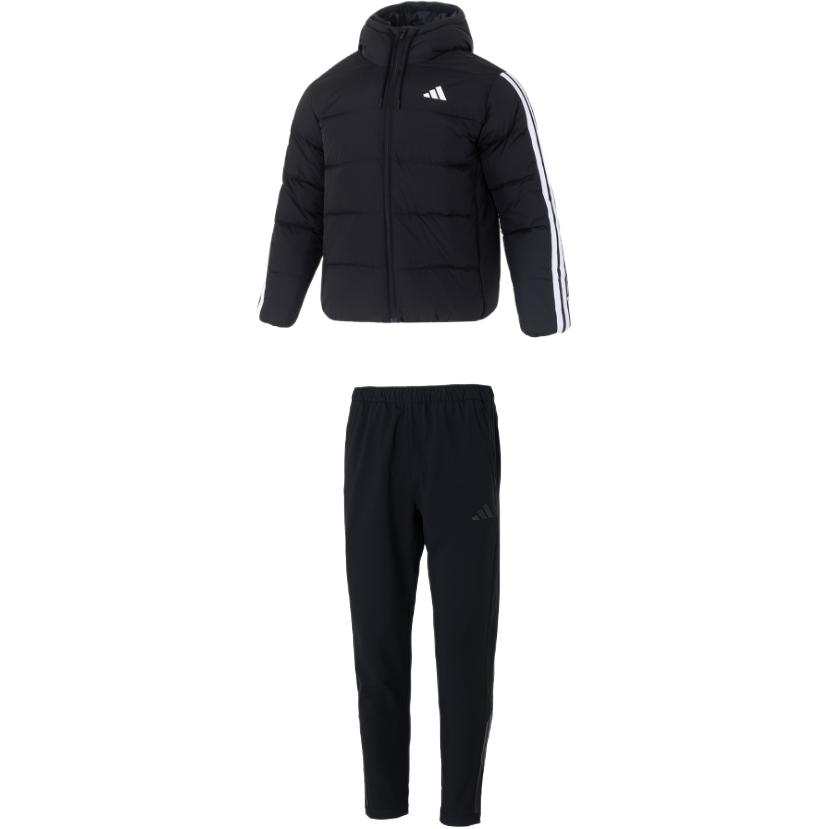 Adidas Adidas Casual Sportswear Men's Clothing Sets Black Top+Black Bottom Hooded Moderate