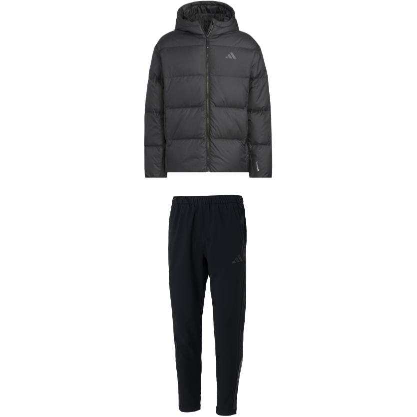 Adidas Adidas Casual Sportswear Men's Clothing Sets Black Top+Black Bottom Hooded Moderate