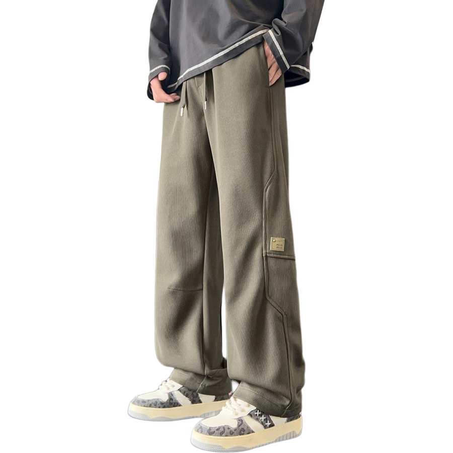 Tonlion Casual Pants Unisex Army Green Moderate Straight Fit Pants