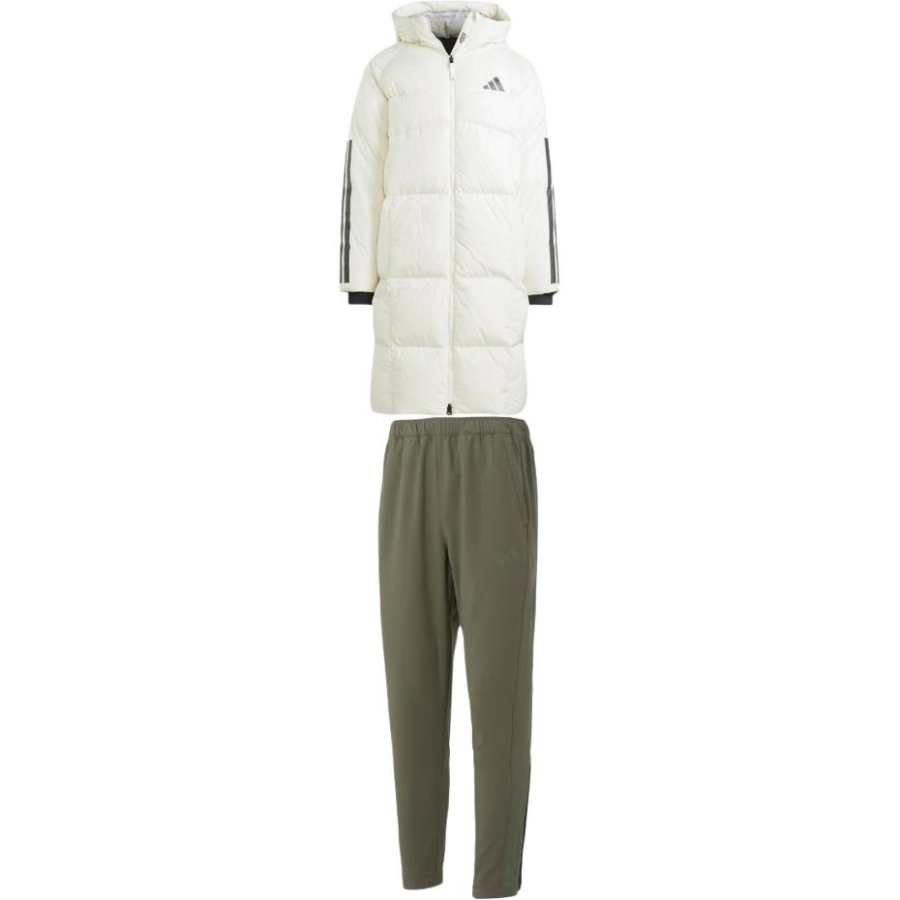 Adidas Adidas Casual Sportswear Men's Clothing Sets White Top+Olive Green Bottom Hooded Moderate