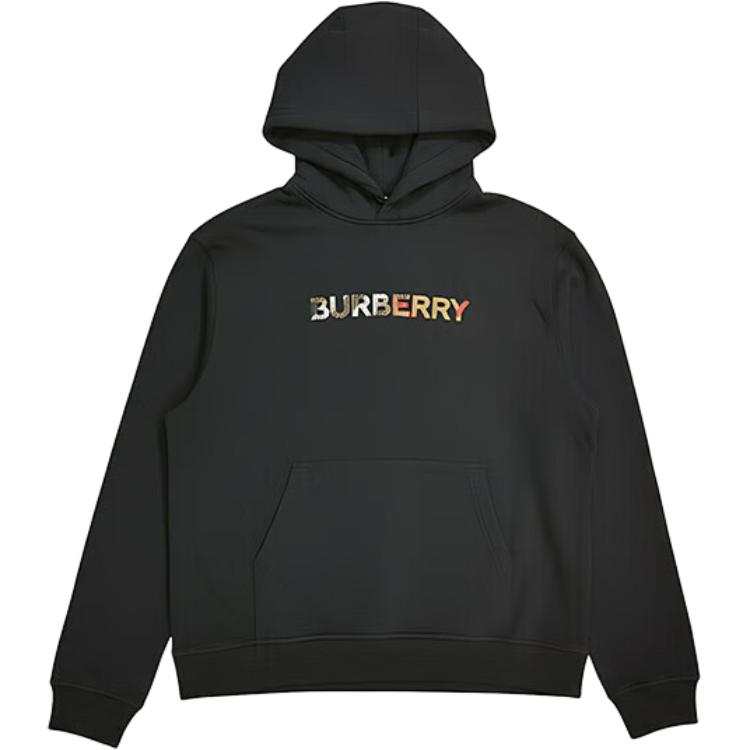 Burberry Sweatshirts Men's Black Hooded Non Detachable Moderate Straight Fit