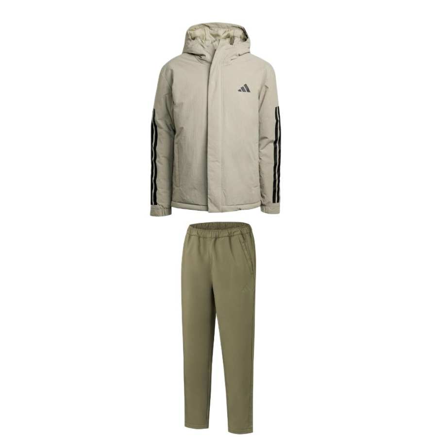 Adidas Adidas Casual Sportswear Men's Set Khaki Top+Olive Bottom Hooded Moderate