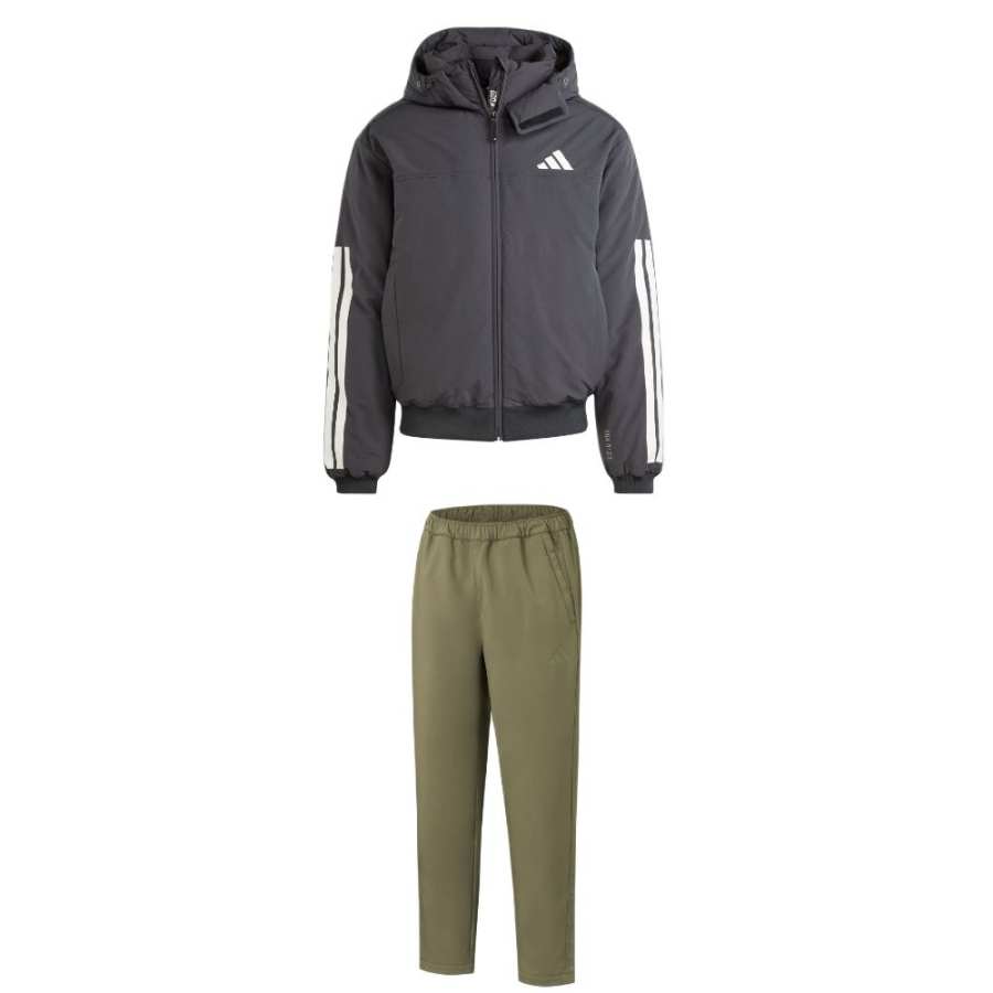 Adidas Adidas Casual Sportswear Men's Set Black Top+Olive Bottom Hooded Moderate