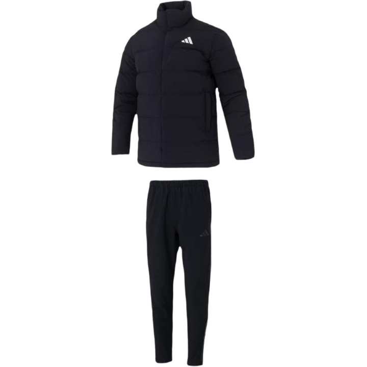 Adidas Adidas Casual Sportswear Men's Set Black Top+Black Bottom Stand Collar Moderate