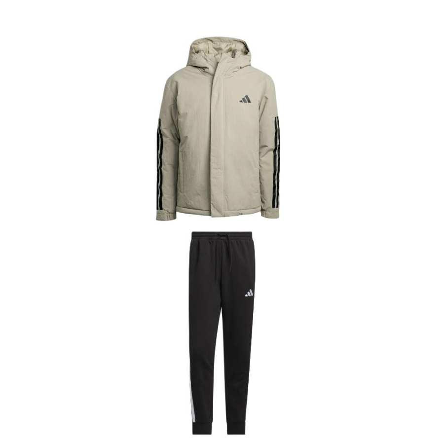 Adidas Adidas Casual Sportswear Men's Set Khaki Top+Black Bottom Hooded Moderate