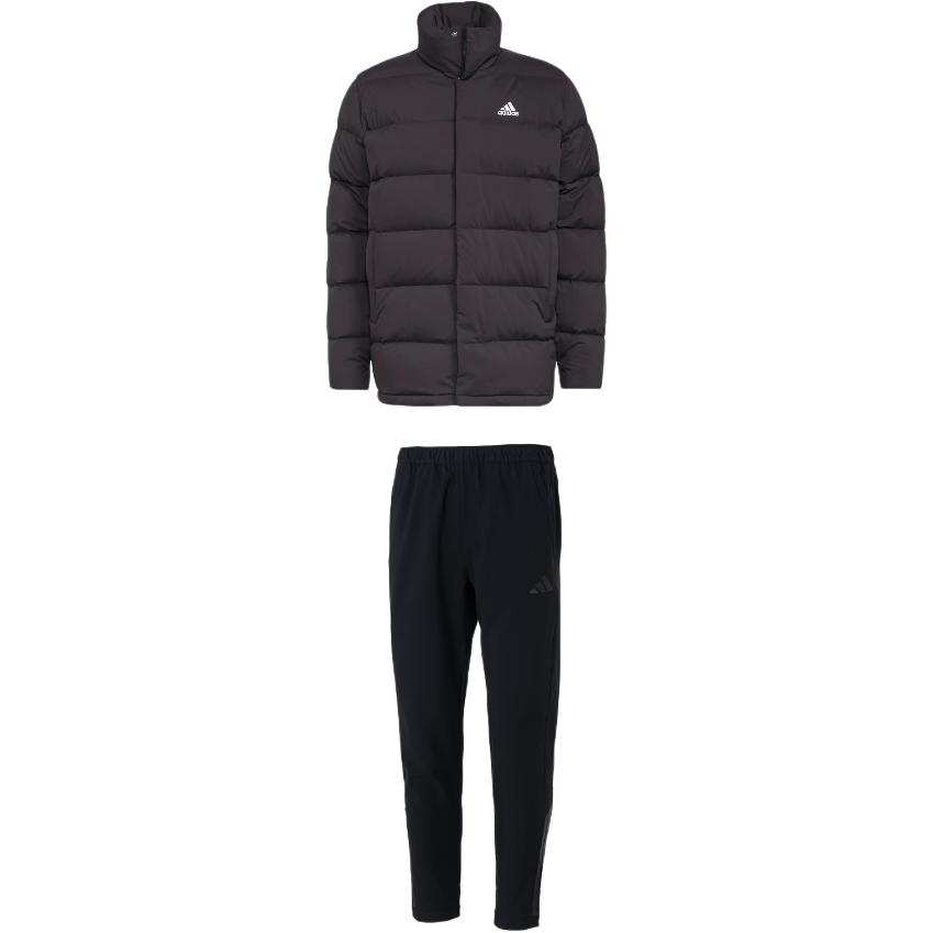 Adidas Adidas Casual Sportswear Men's Clothing Sets Black Top+Black Bottom Stand Collar Moderate